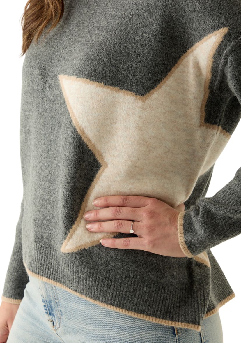 Womens Long Sleeve Side Placed Star Sweater