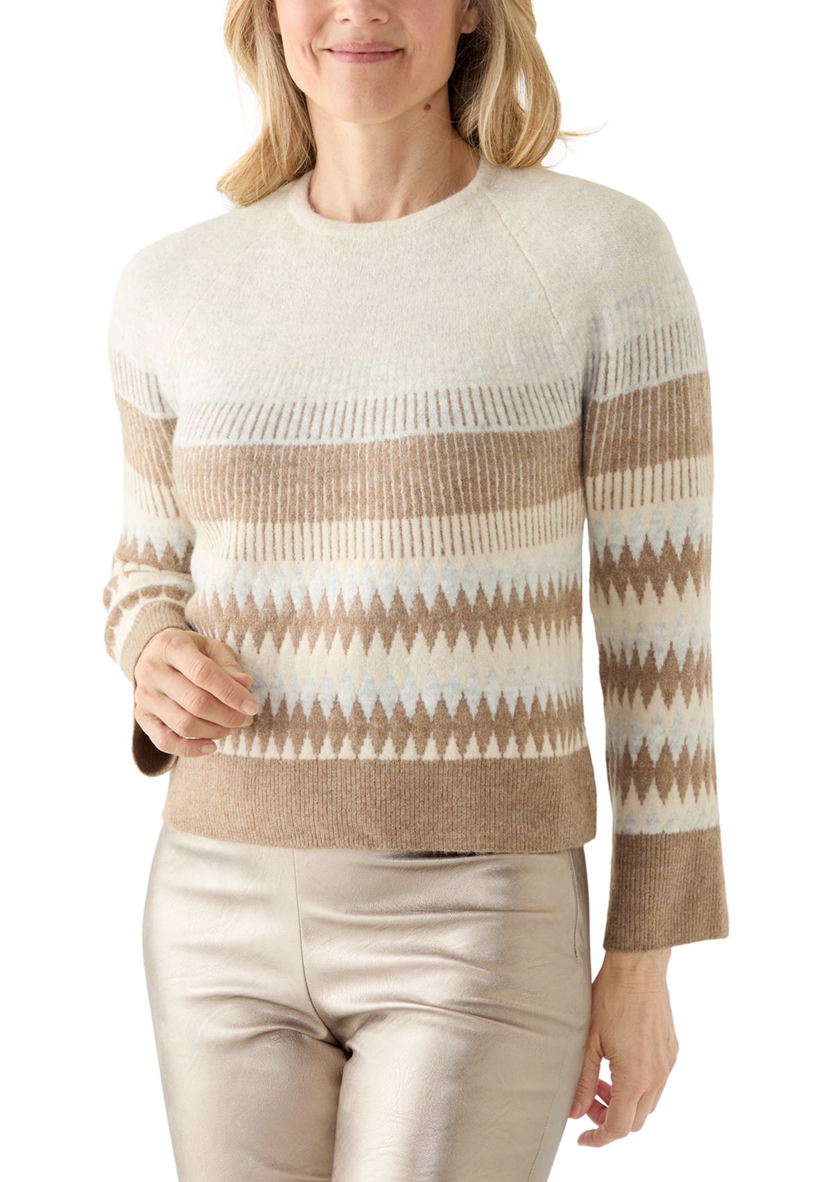 Womens Long Sleeve Fair Isle Lurex Sweater