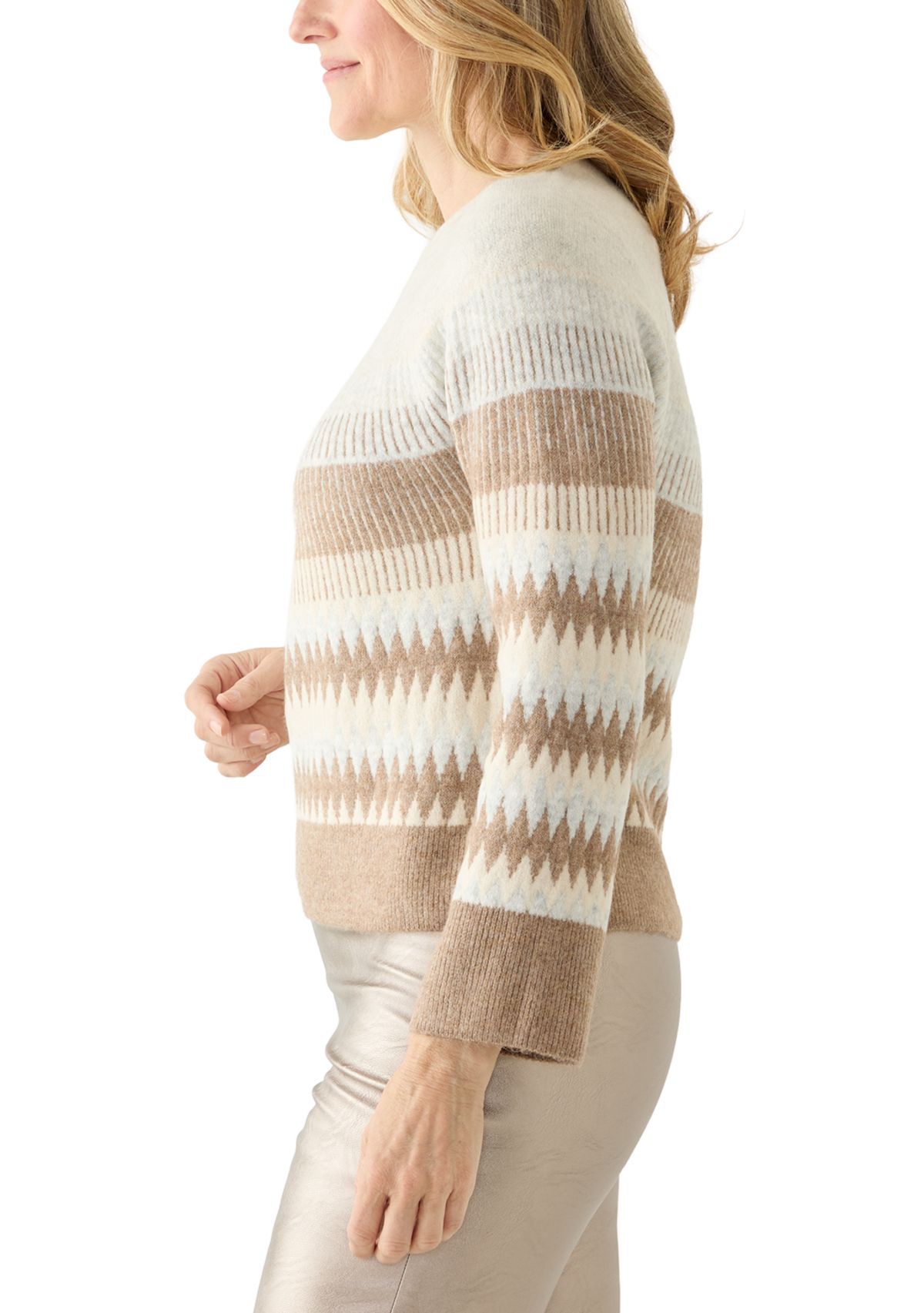 Womens Long Sleeve Fair Isle Lurex Sweater