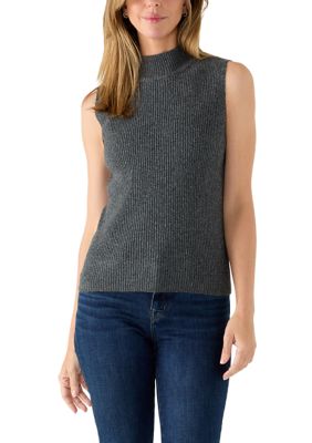 Vince Camuto Women's Sleeveless Ribbed Mock Neck Tank Top, Grey, XL