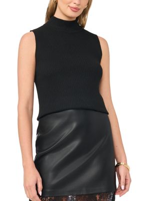 Vince Camuto Women's Sleeveless Ribbed Mock Neck Tank Top, Black, Medium