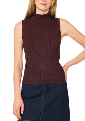 Vince Camuto Women's Sleeveless Ribbed Mock Neck Tank Top, Red, XL