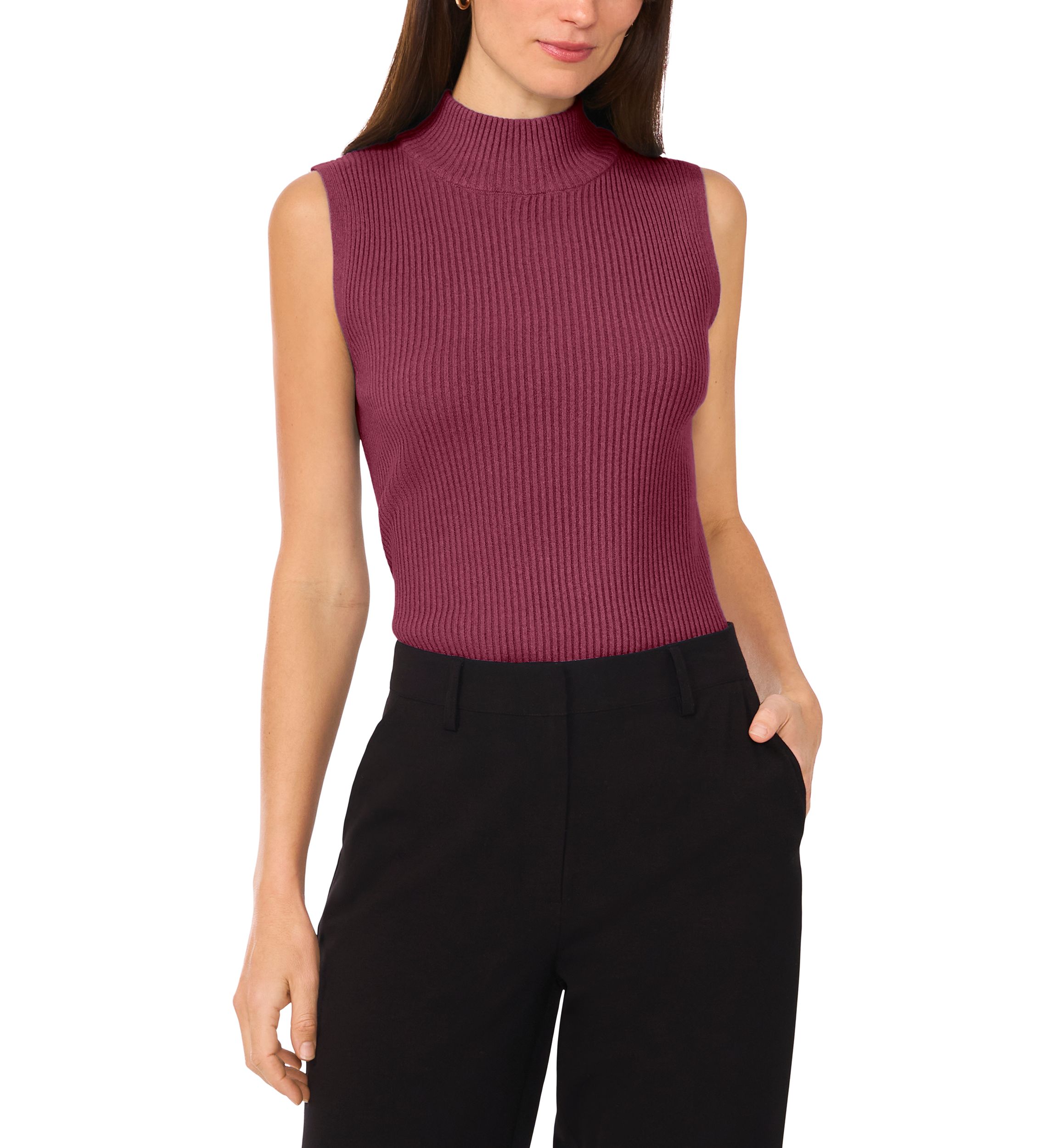 Womens Sleeveless Ribbed Mock Neck Tank 