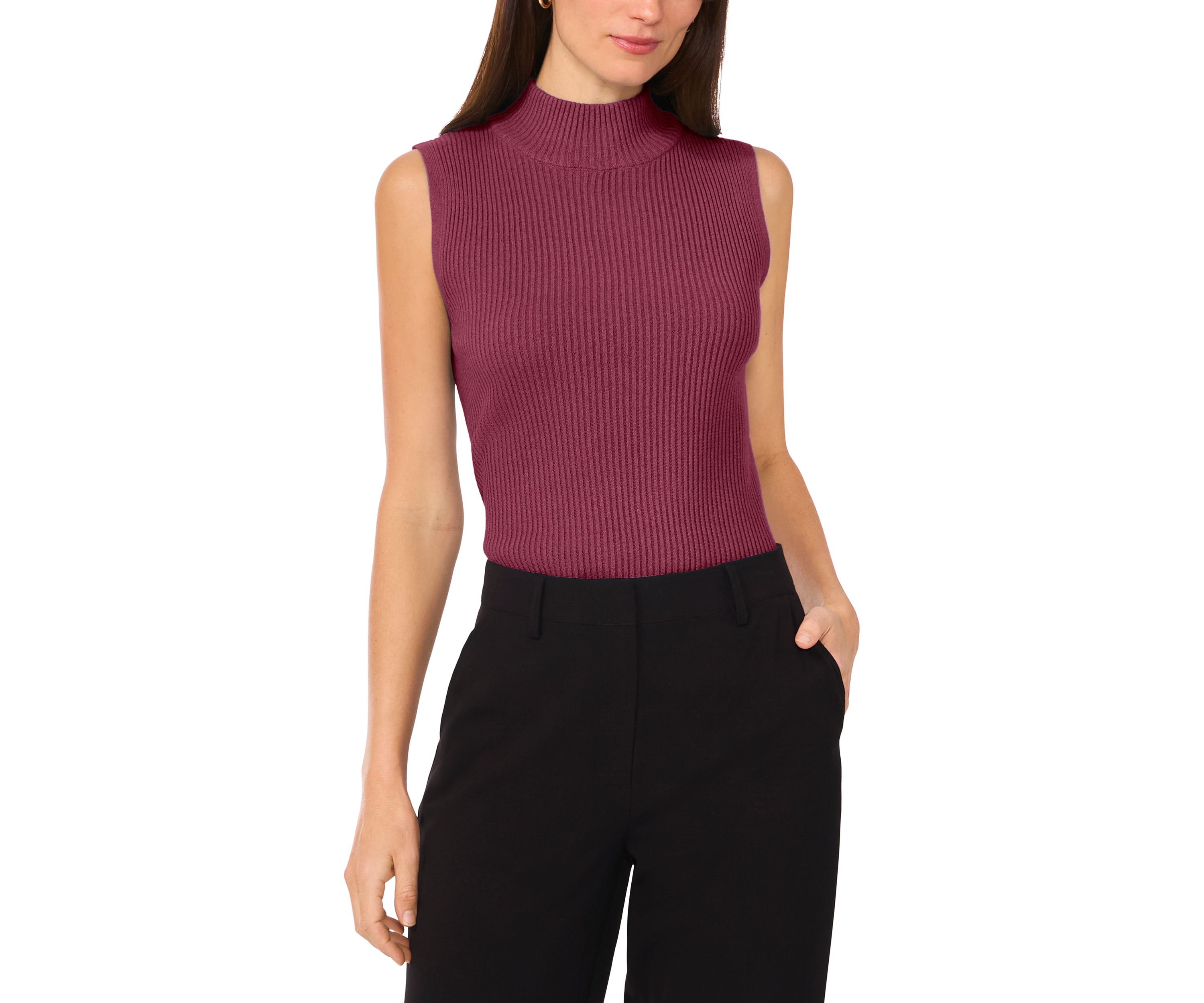Womens Sleeveless Ribbed Mock Neck Tank 