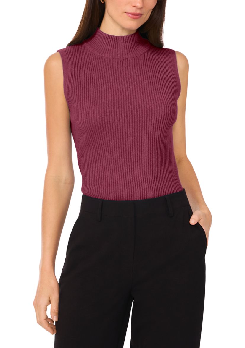 Womens Sleeveless Ribbed Mock Neck Tank 