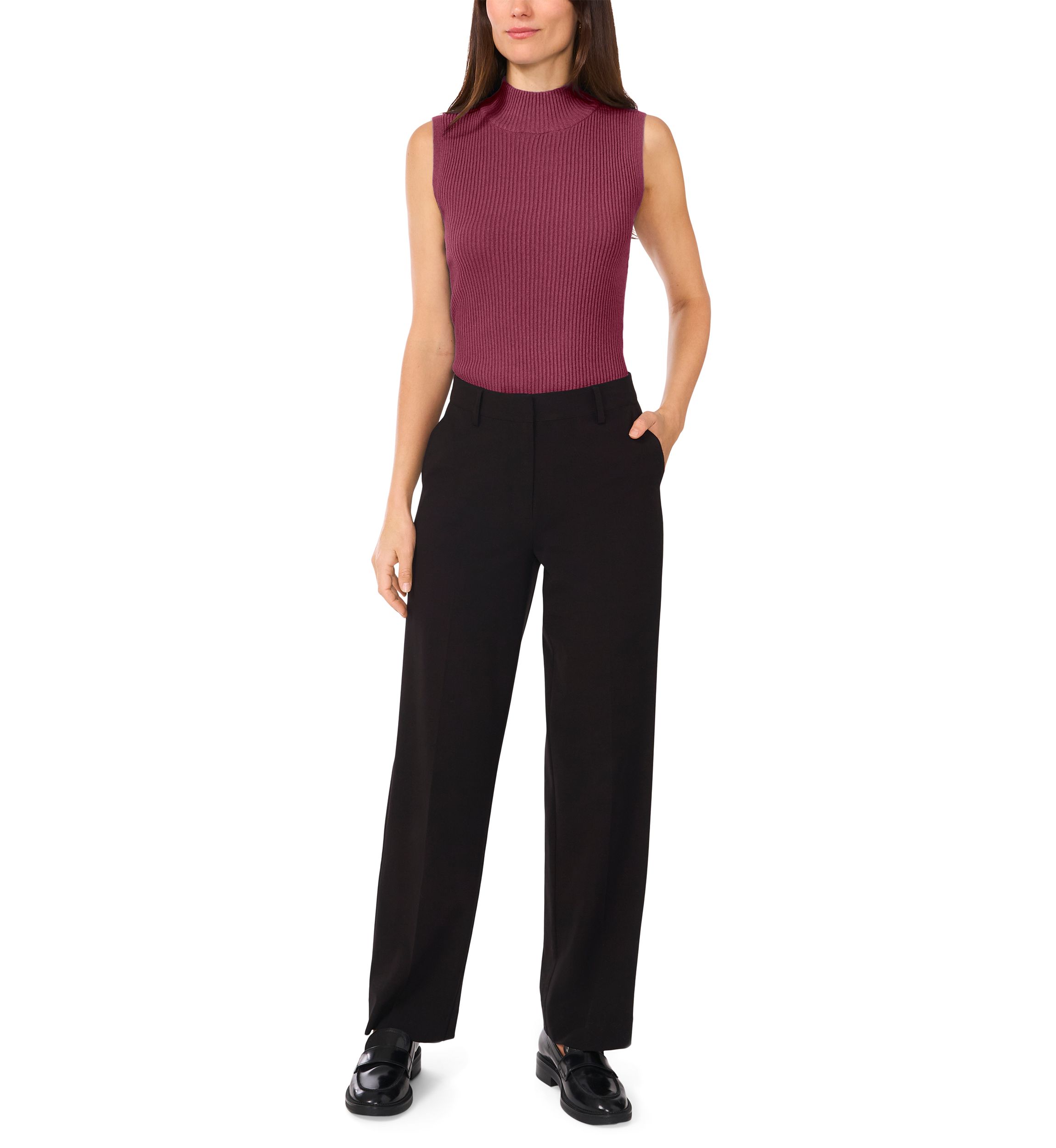 Womens Sleeveless Ribbed Mock Neck Tank 