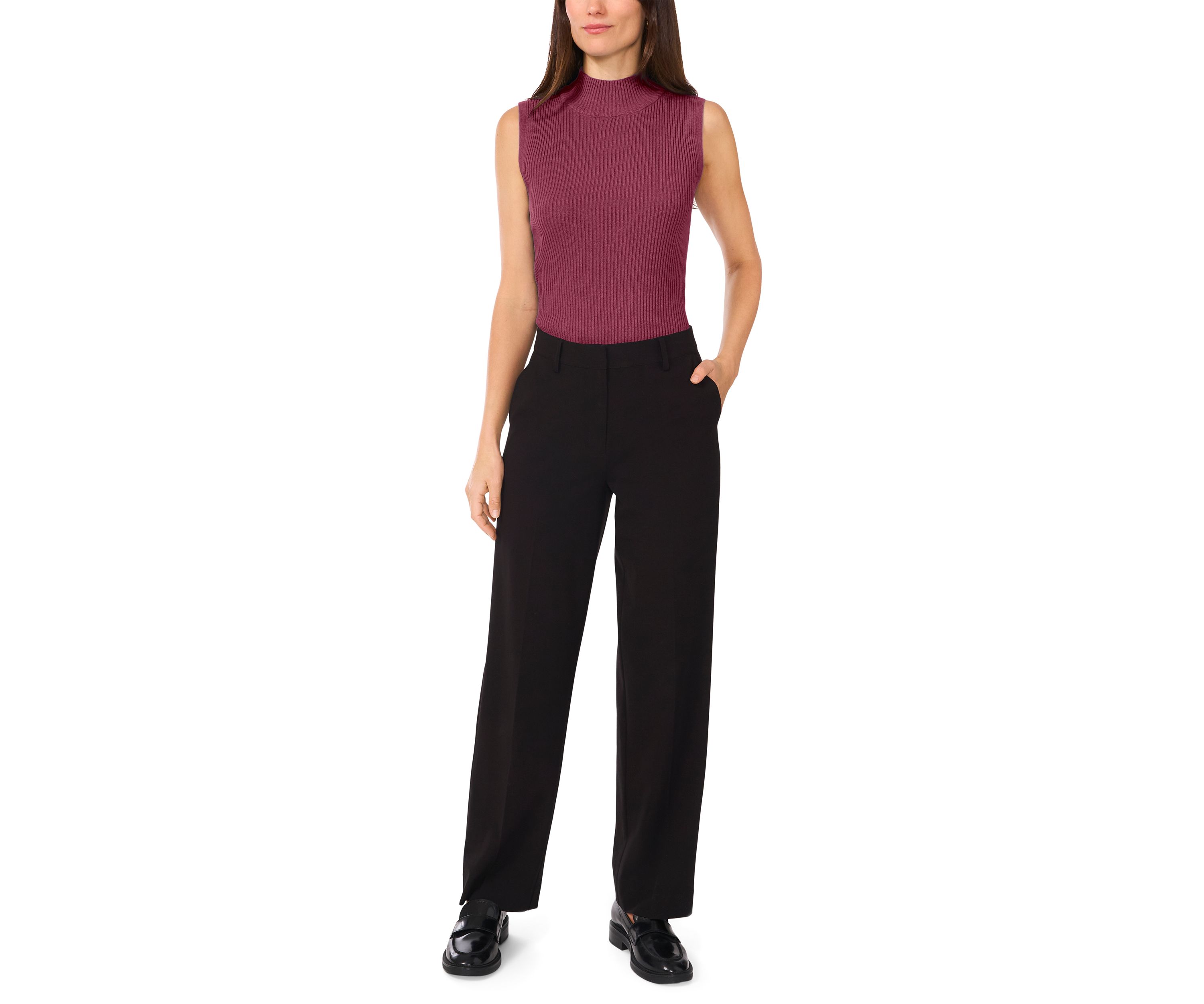 Womens Sleeveless Ribbed Mock Neck Tank 