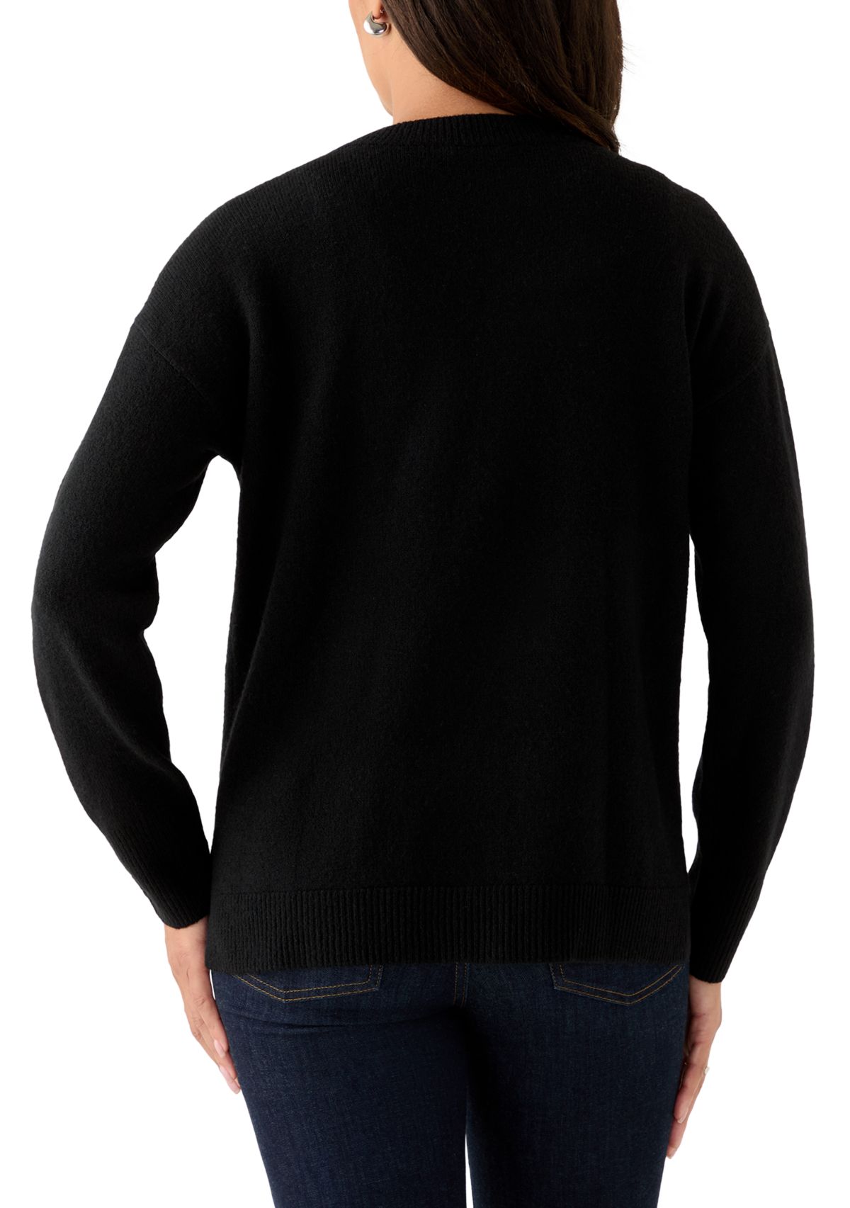 Womens Long Sleeve Floral Appliqué Sweater