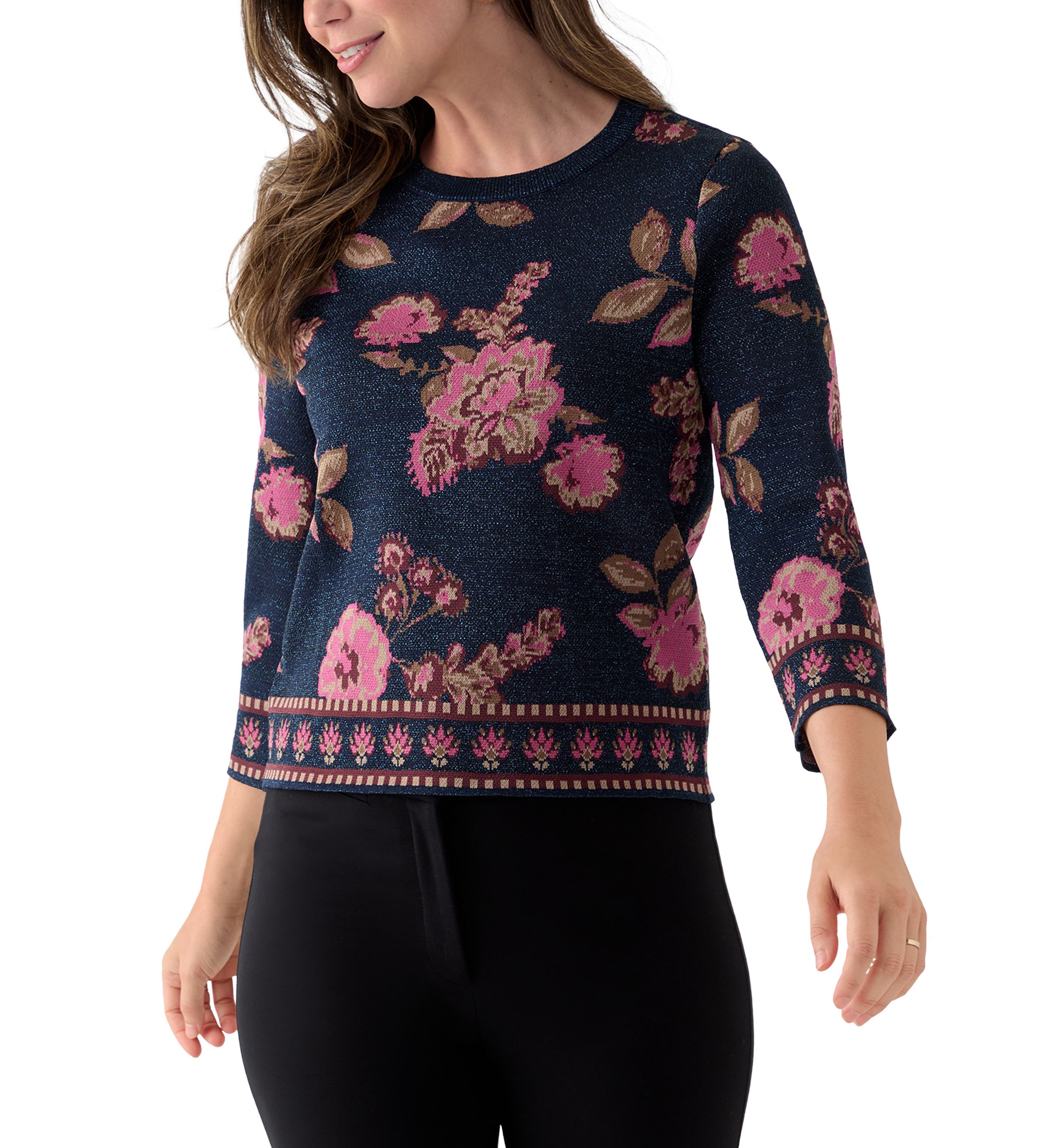 Womens Embroidered Floral Sweater