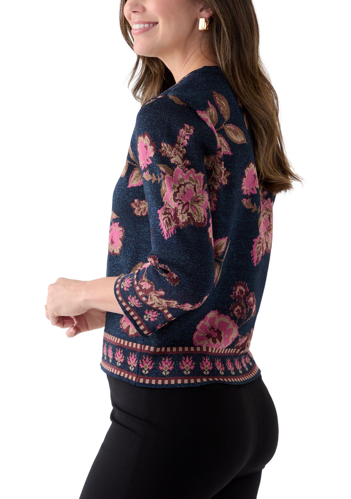 Womens Embroidered Floral Sweater