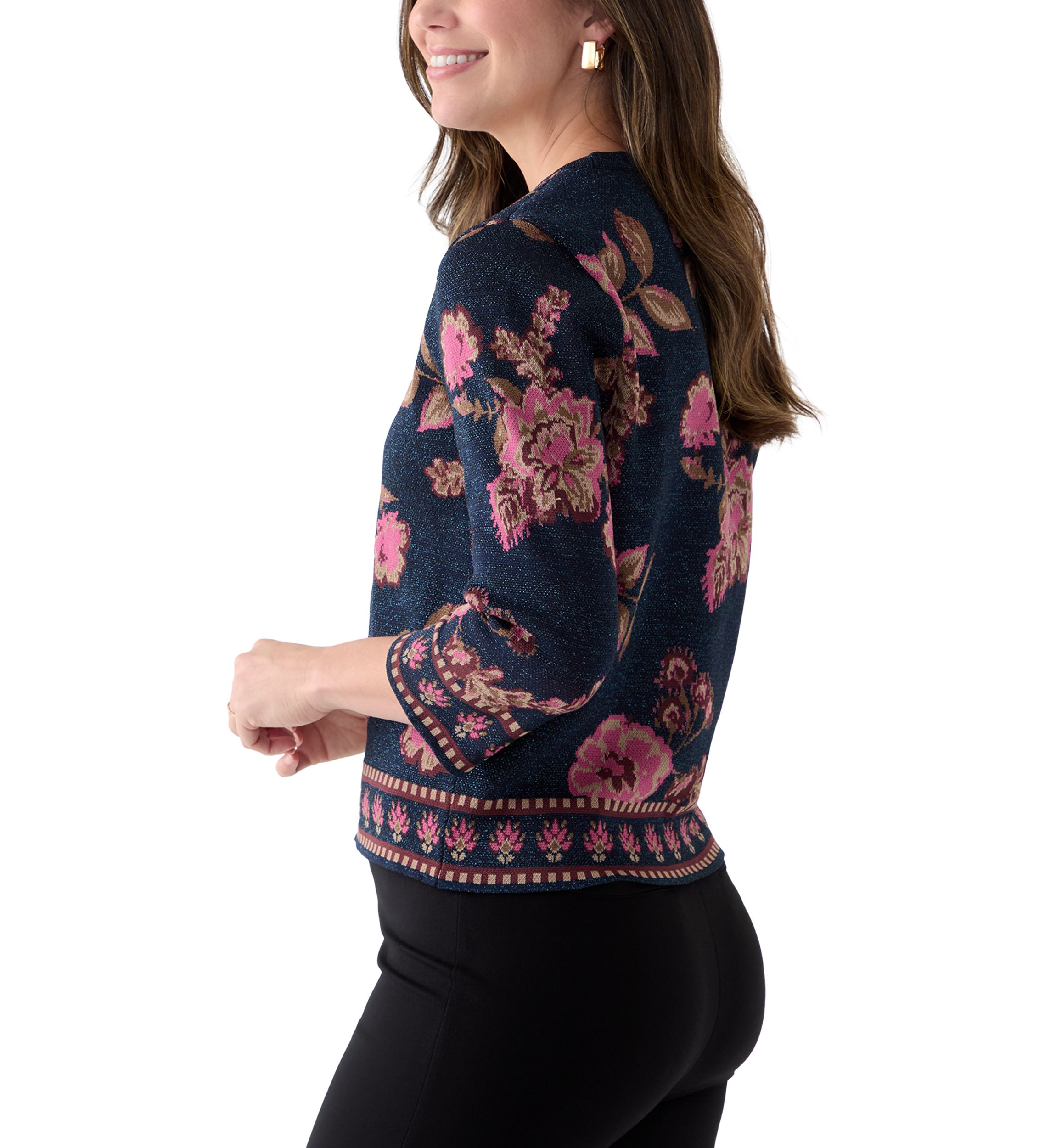 Womens Embroidered Floral Sweater