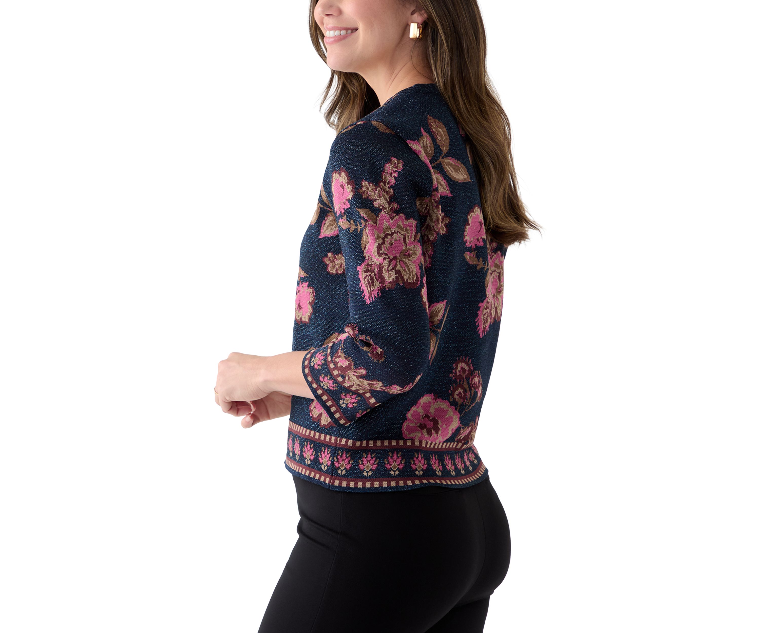 Womens Embroidered Floral Sweater