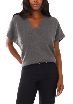 Vince Camuto Women's Short Sleeve V-Neck Sweater, Grey, XL