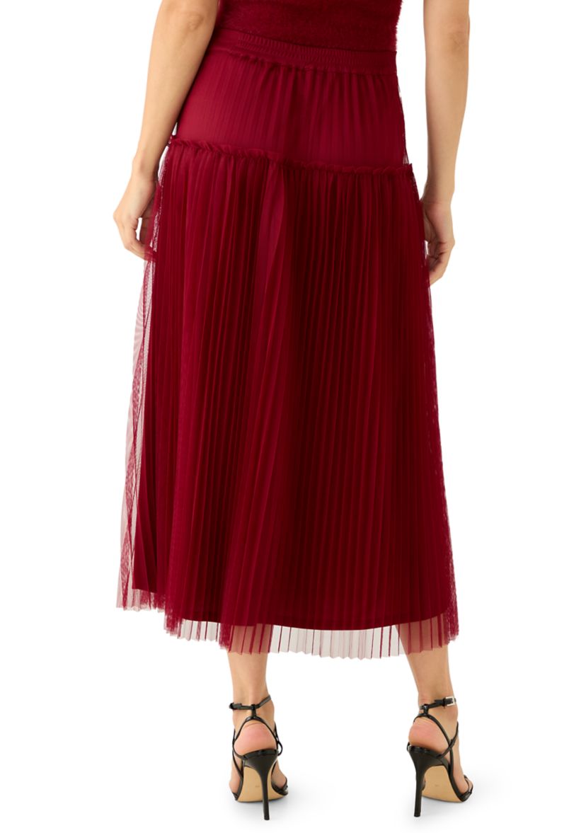 Womens Tulle Pleated Midi Skirt