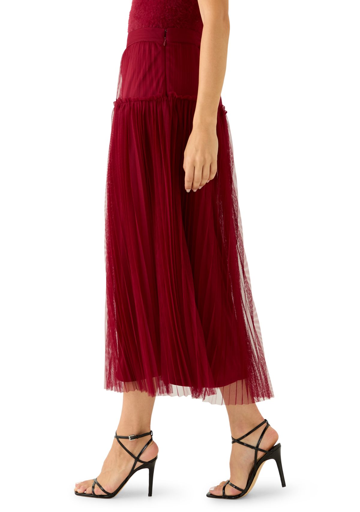 Womens Tulle Pleated Midi Skirt