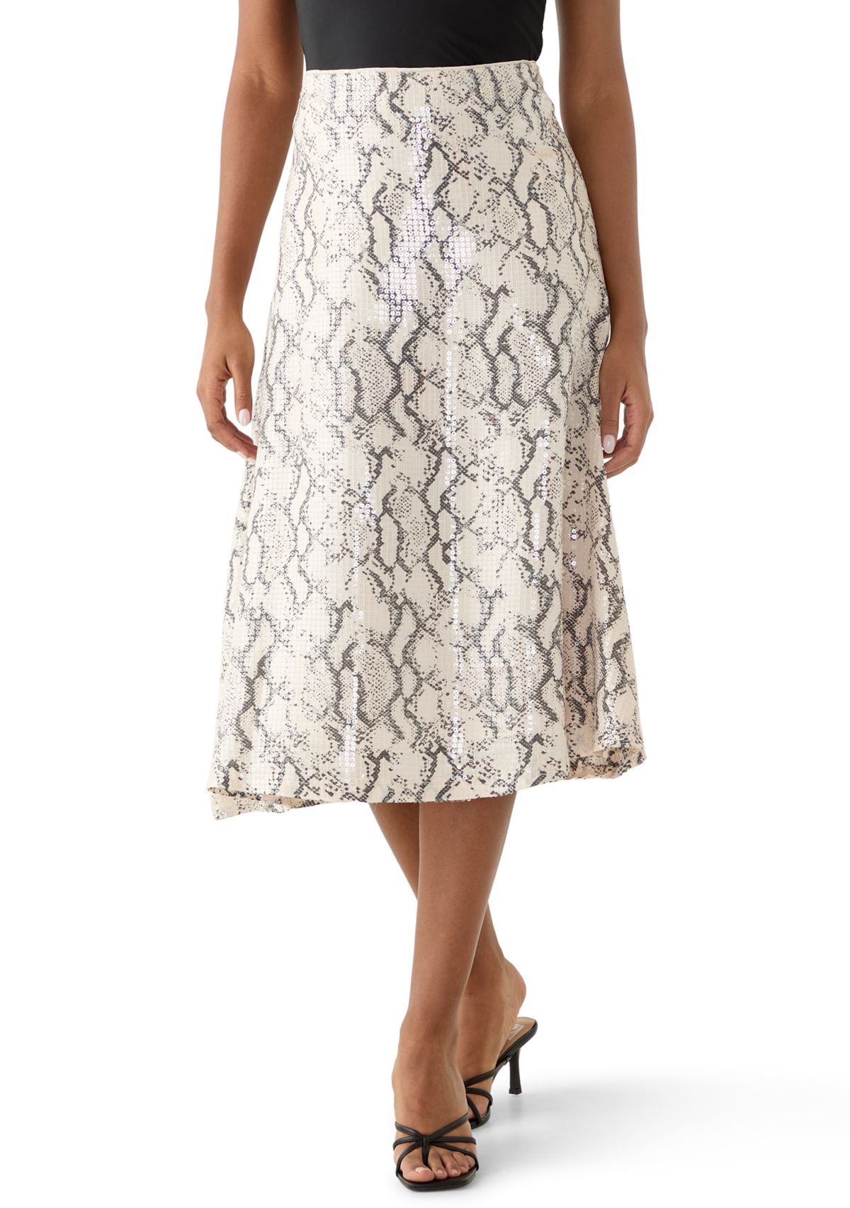 Womens Snake Sequin A-Line Skirt