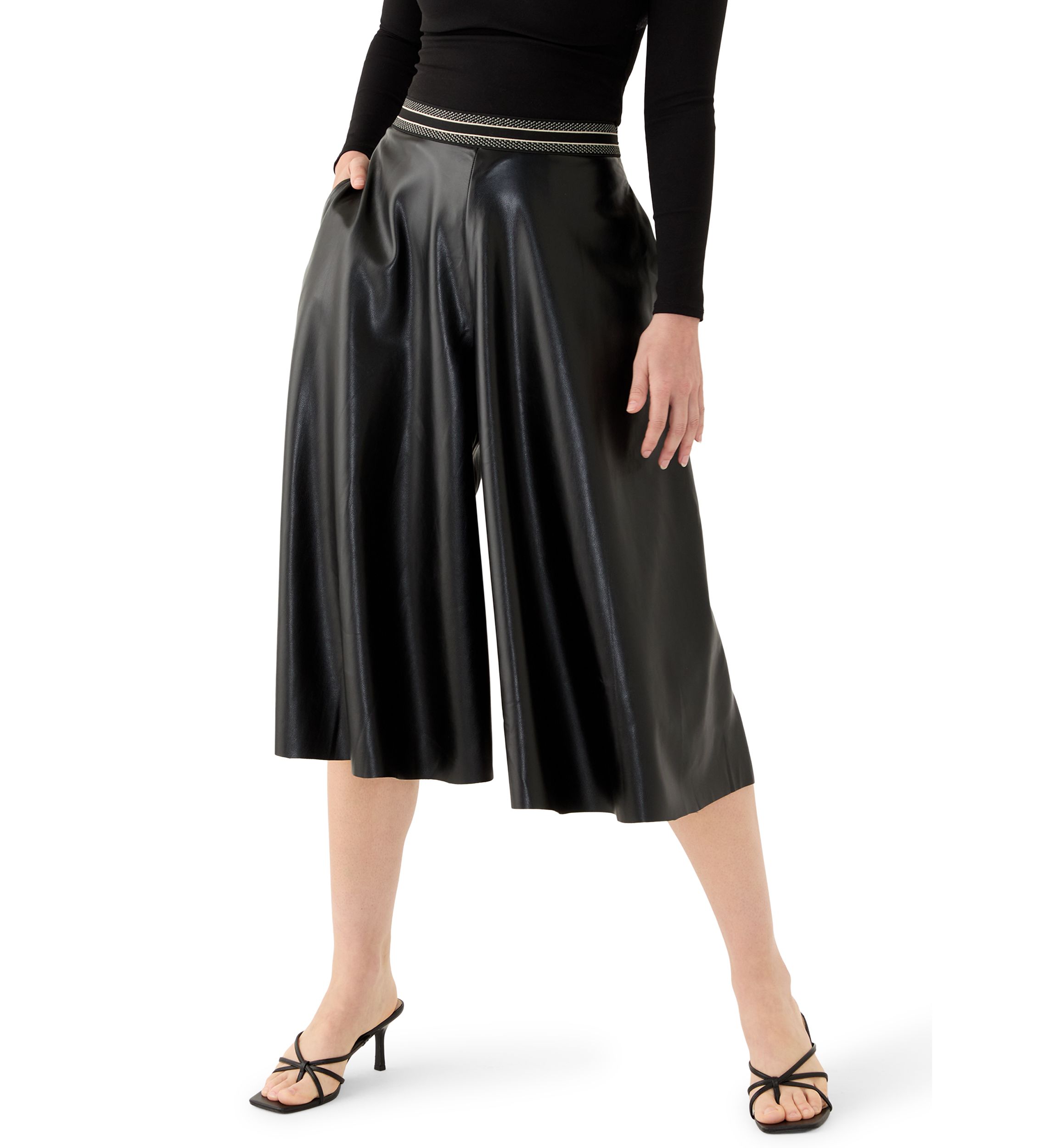 Womens Vegan Leather Culotte Pants