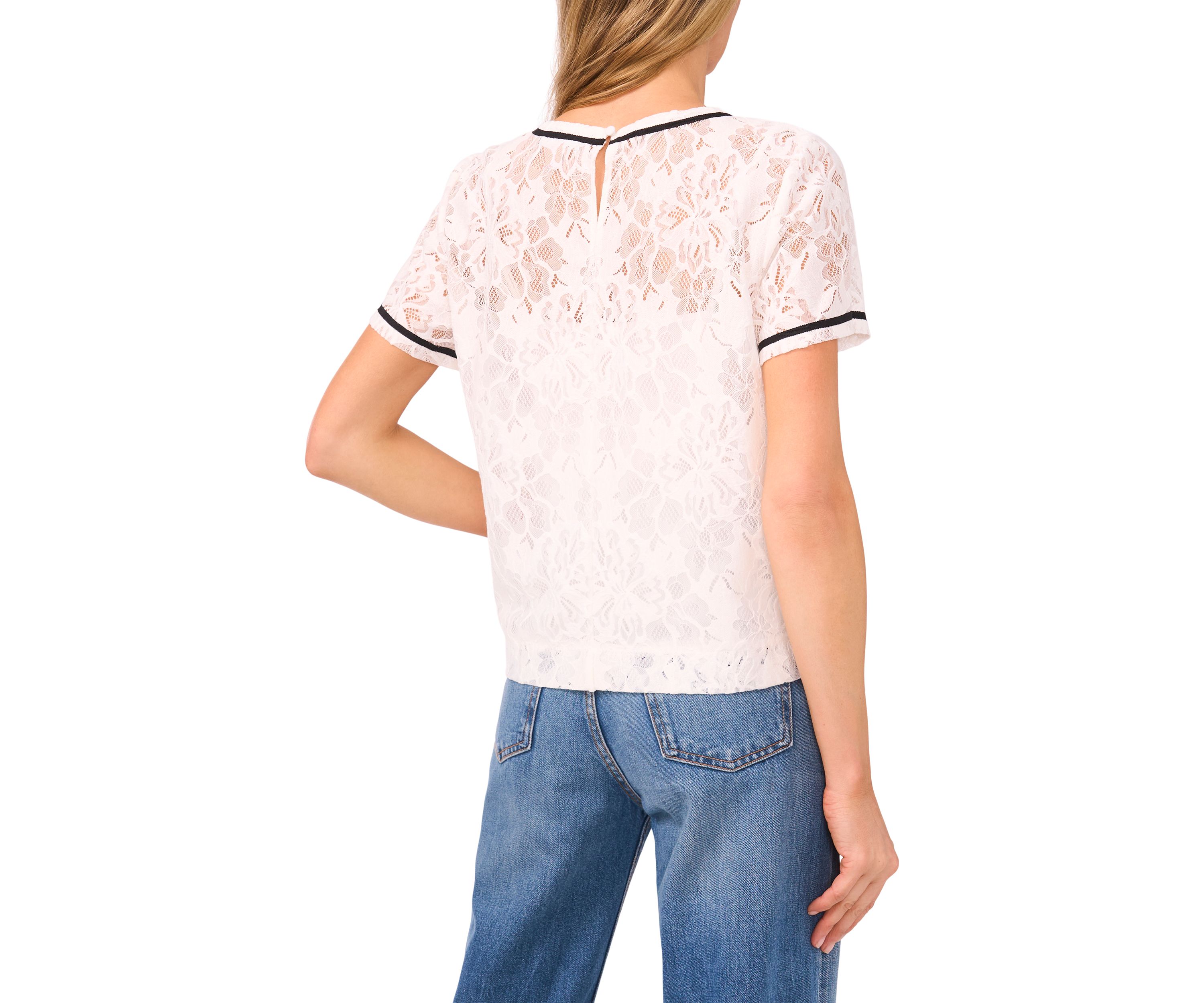 Womens Short Sleeve Lace Overlay Top