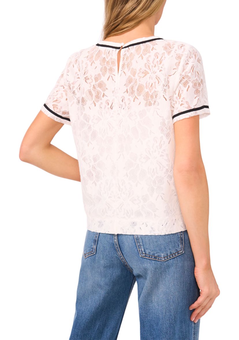 Womens Short Sleeve Lace Overlay Top
