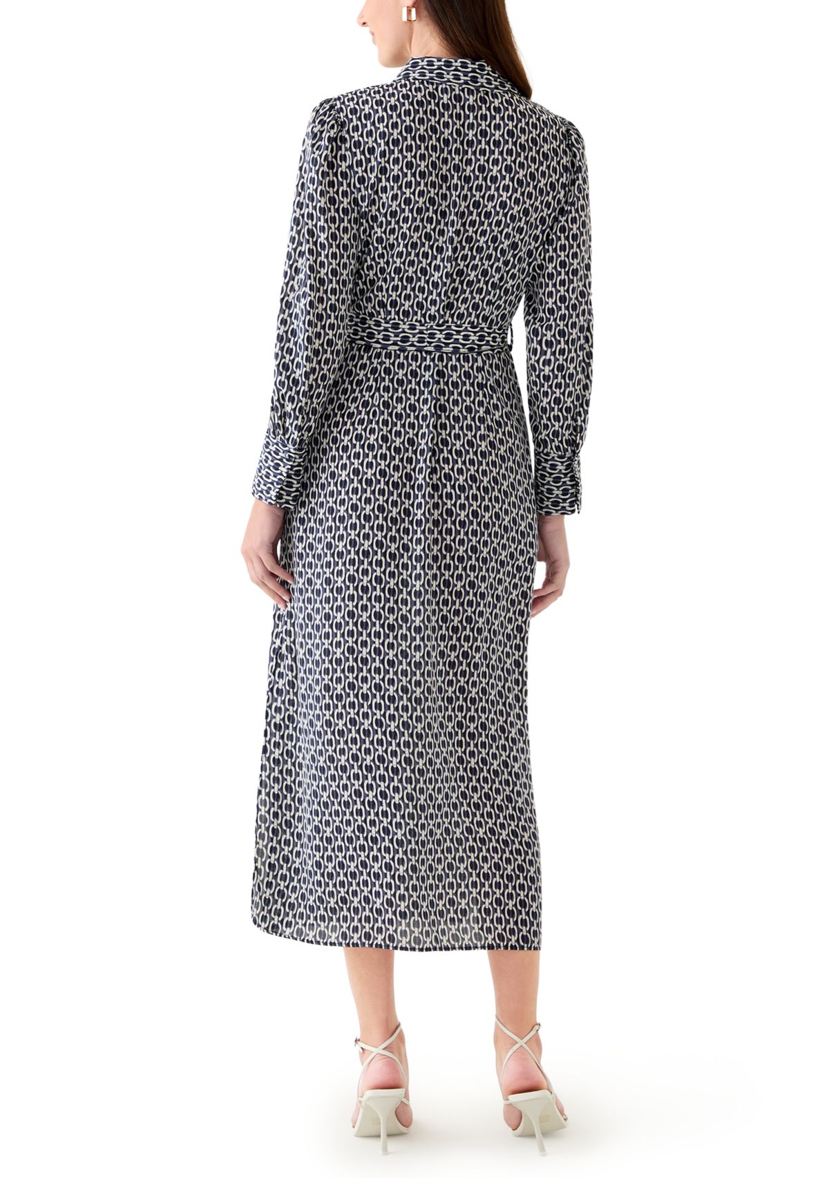 Womens Geo Print Roll Tab Shirt Dress