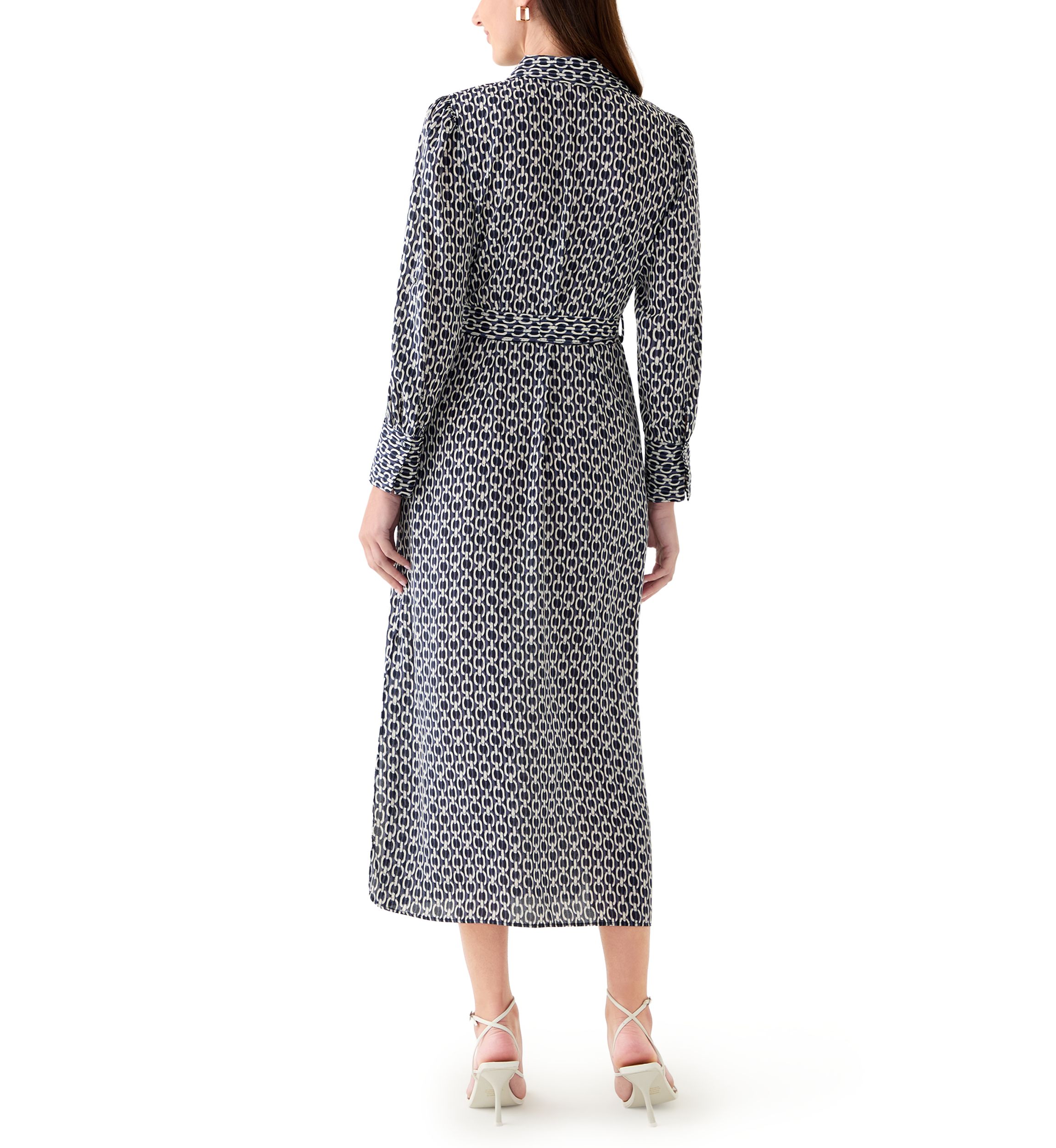 Womens Geo Print Roll Tab Shirt Dress