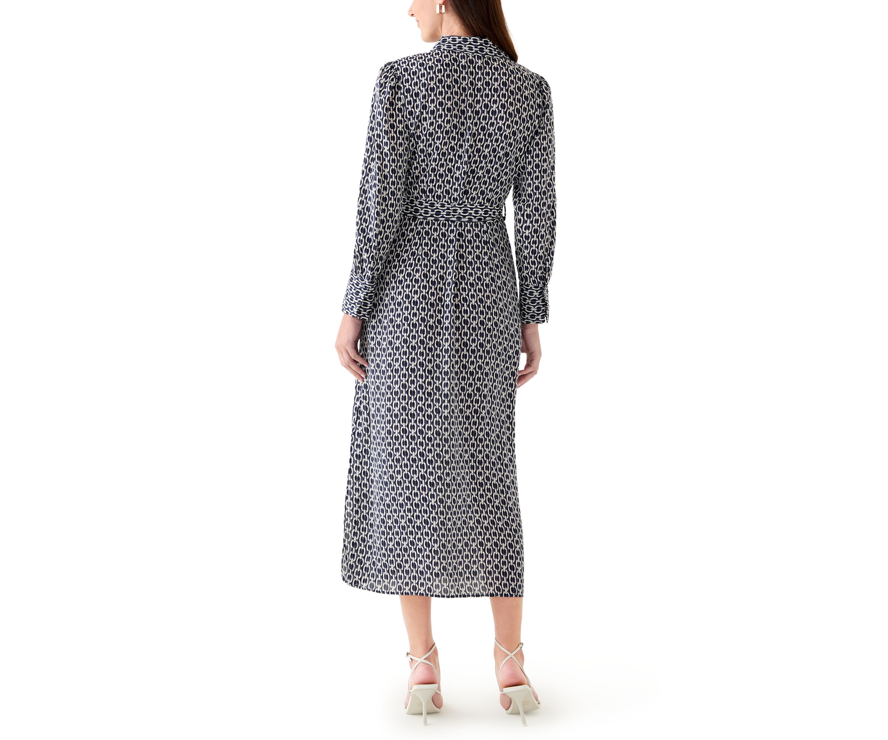 Womens Geo Print Roll Tab Shirt Dress