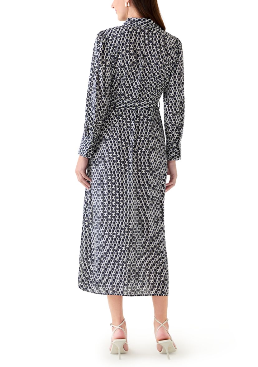 Womens Geo Print Roll Tab Shirt Dress