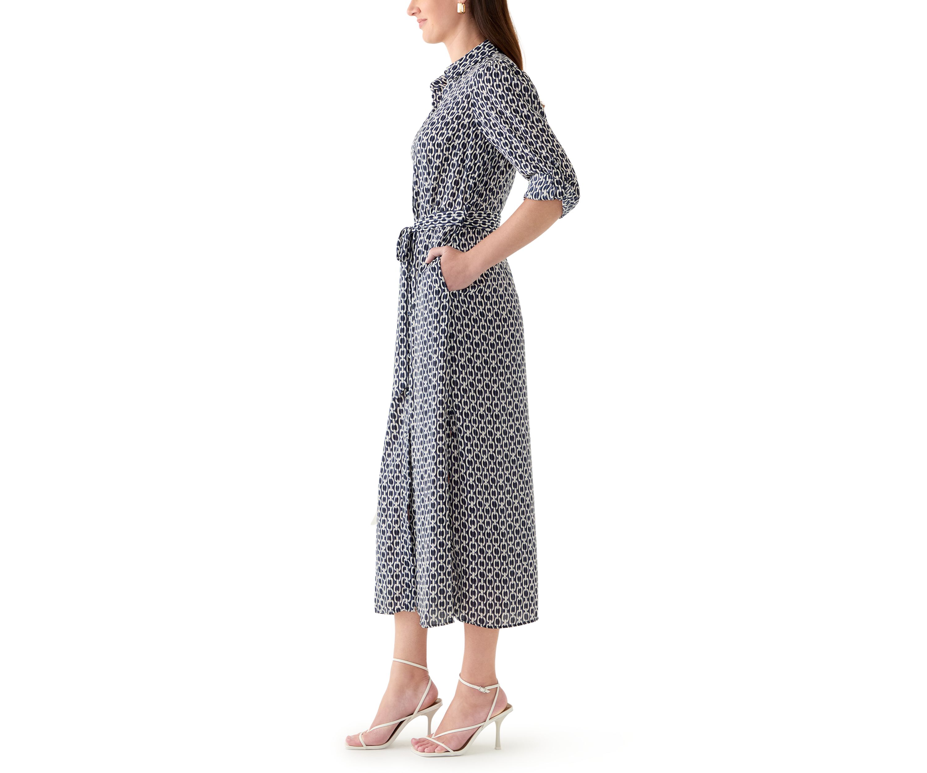 Womens Geo Print Roll Tab Shirt Dress