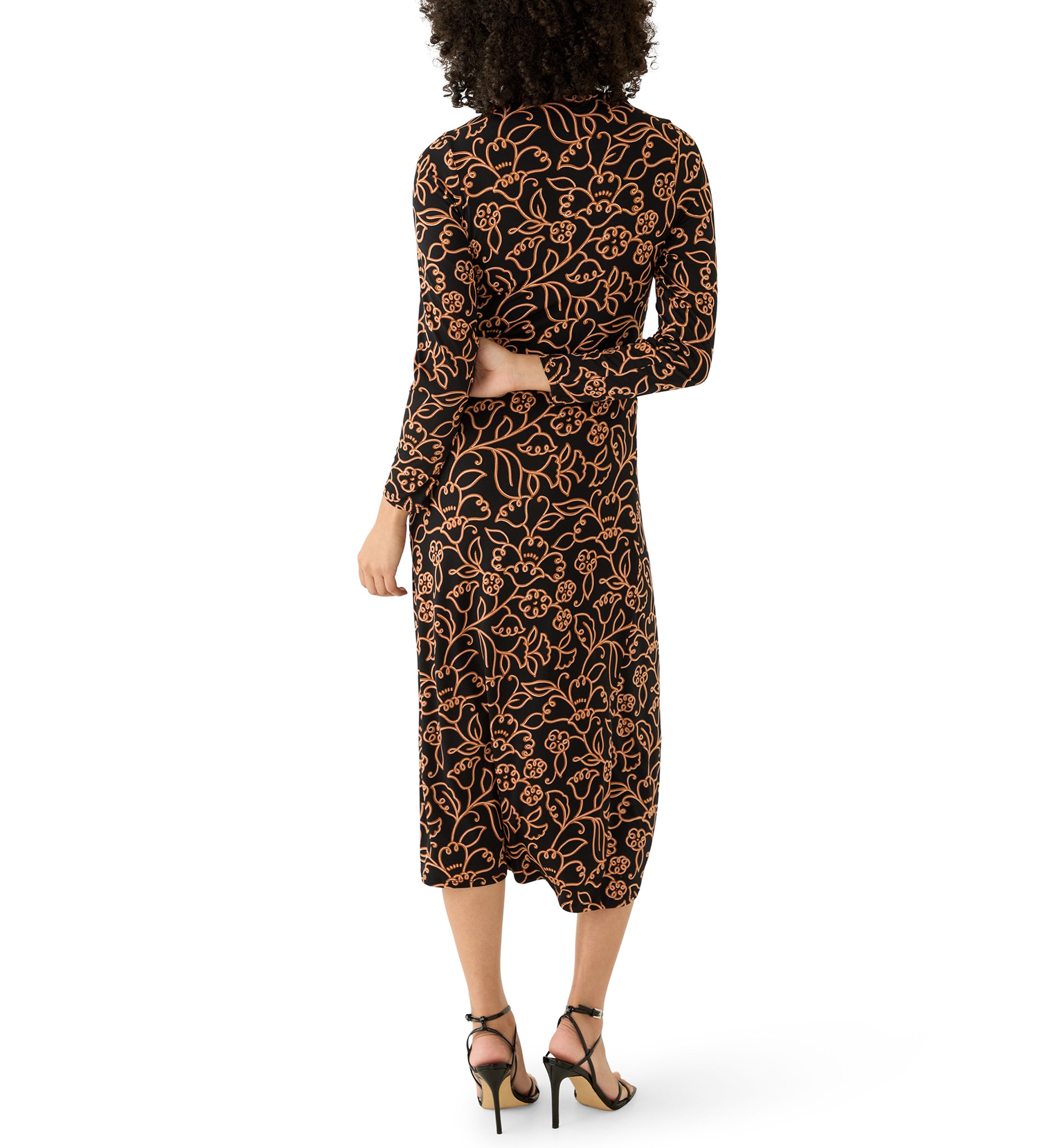 Womens Mock Neck Floral Side Ruched Dress