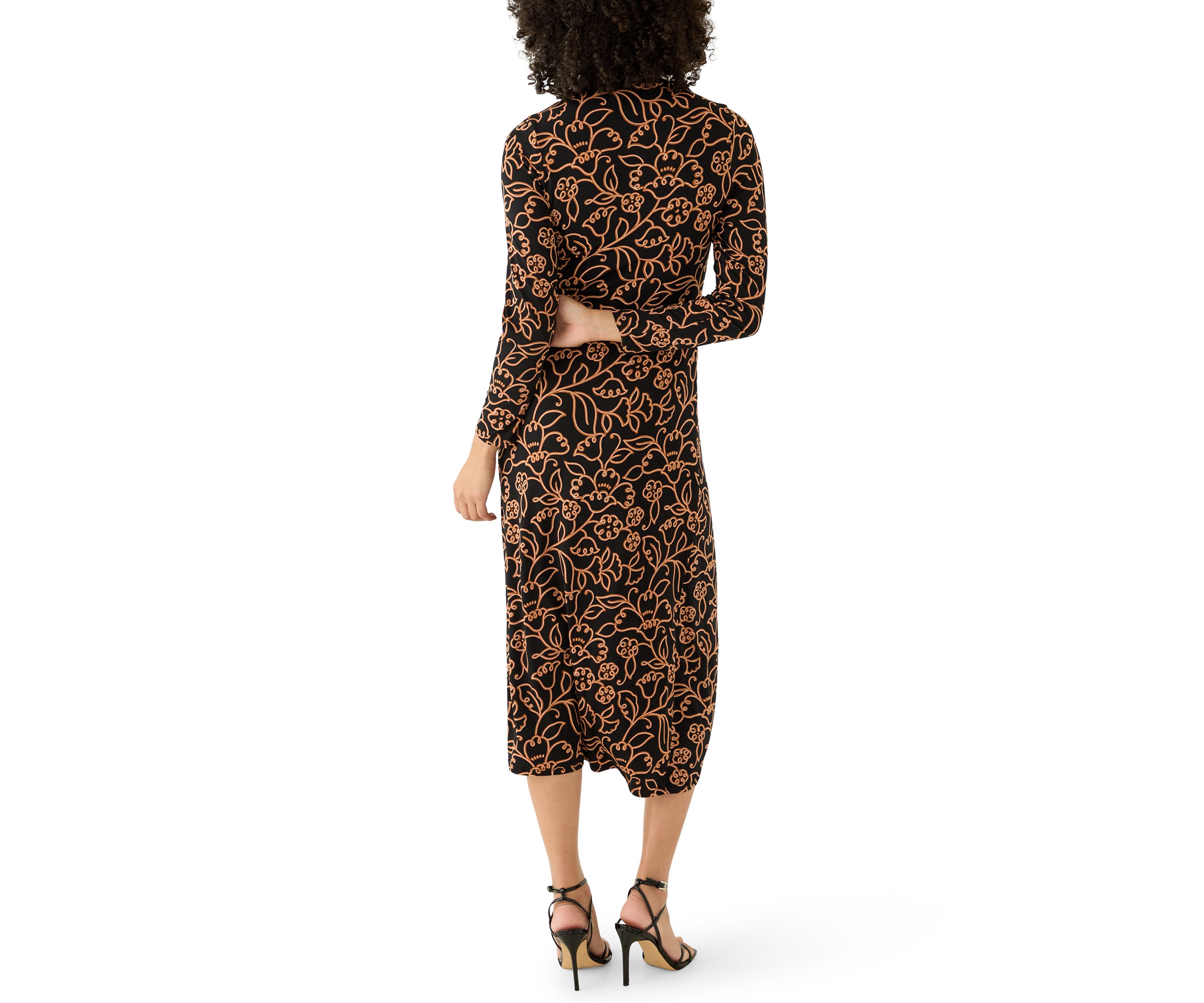 Womens Mock Neck Floral Side Ruched Dress