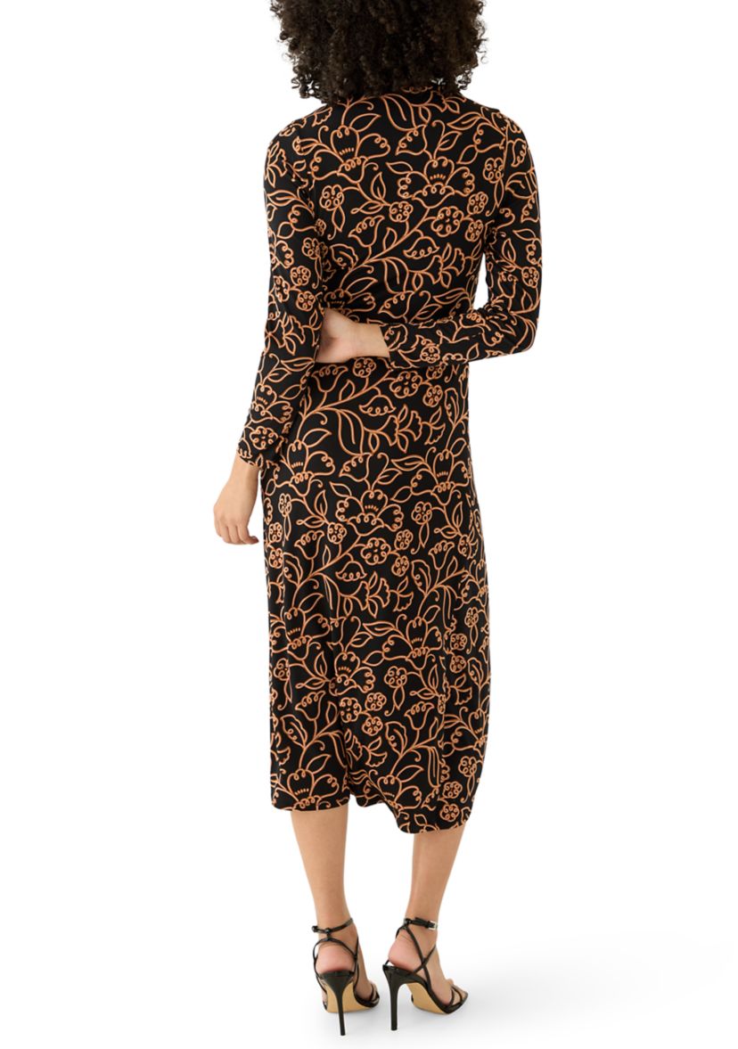 Womens Mock Neck Floral Side Ruched Dress