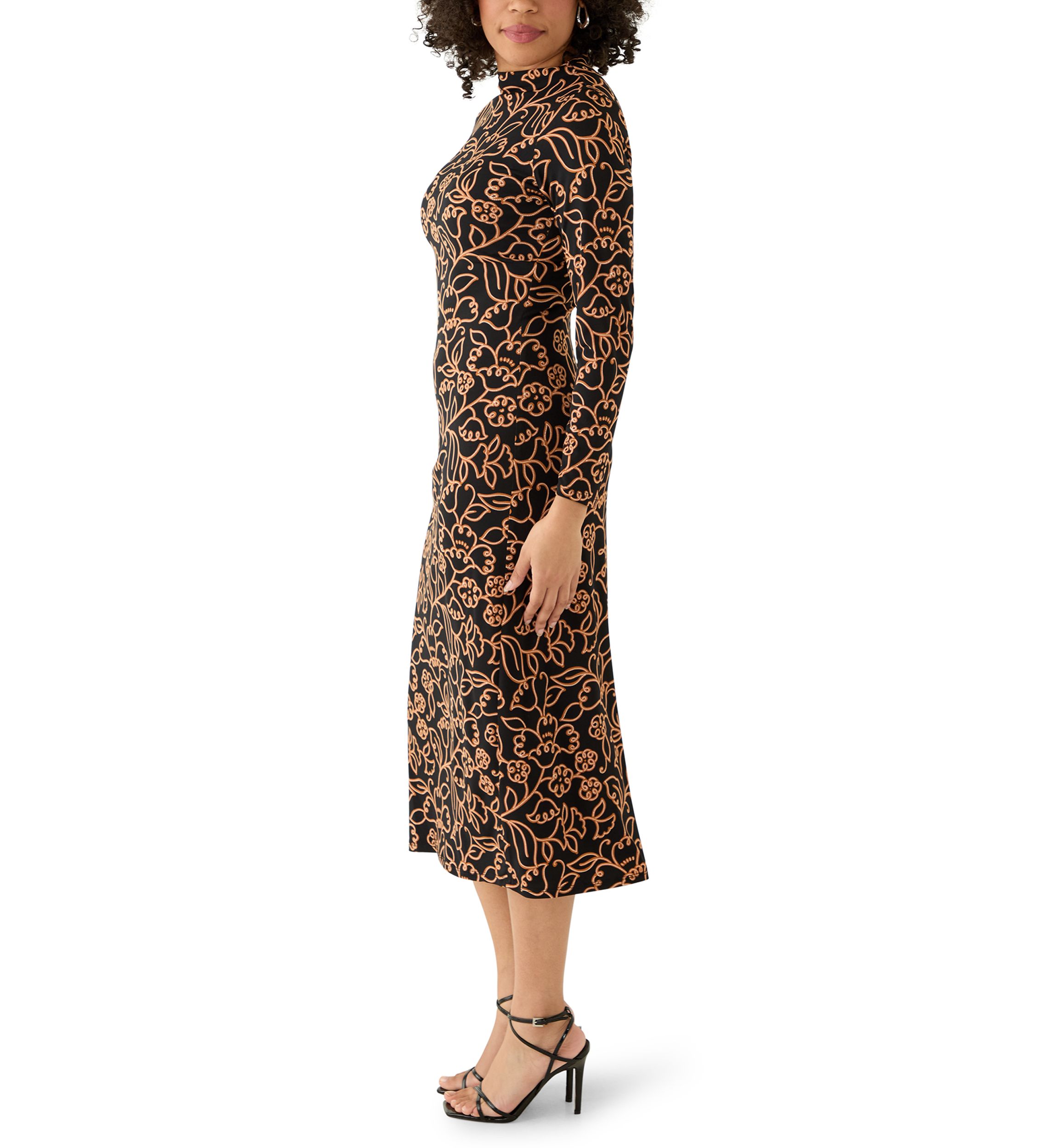 Womens Mock Neck Floral Side Ruched Dress
