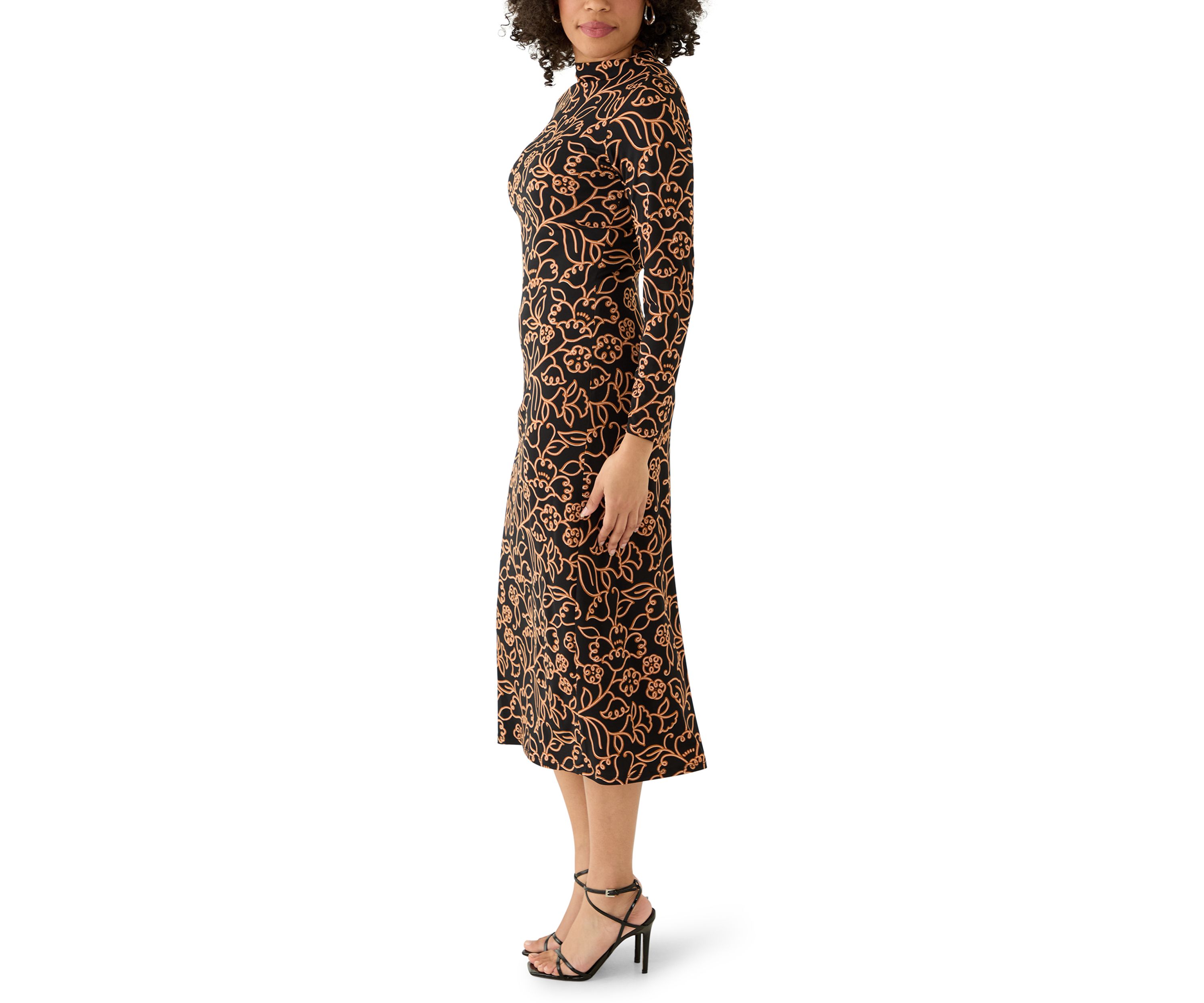 Womens Mock Neck Floral Side Ruched Dress