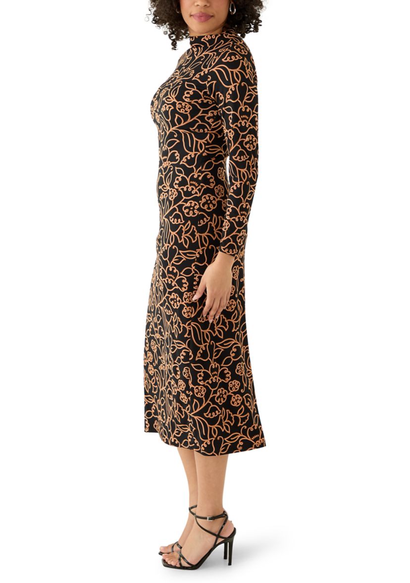 Womens Mock Neck Floral Side Ruched Dress