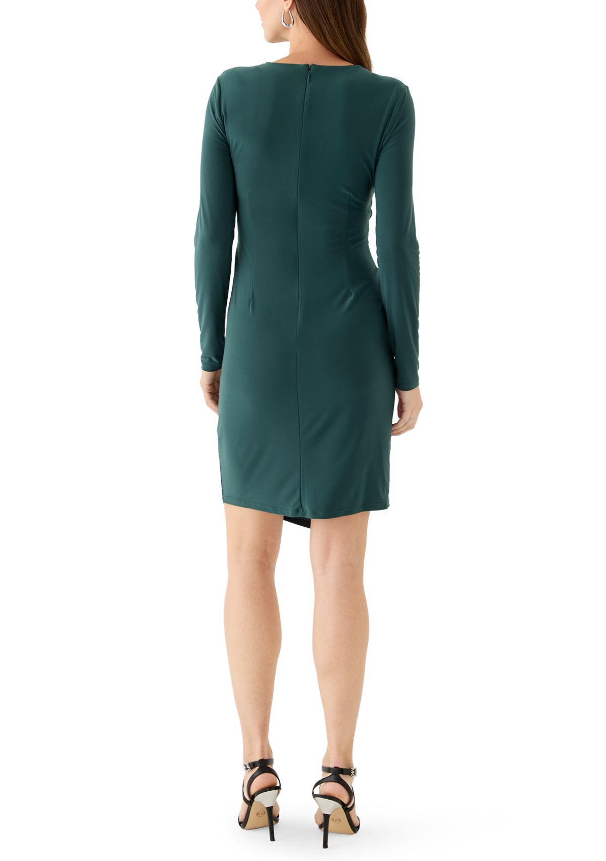 Womens Ruched Asymmetric Long Sleeve Dress