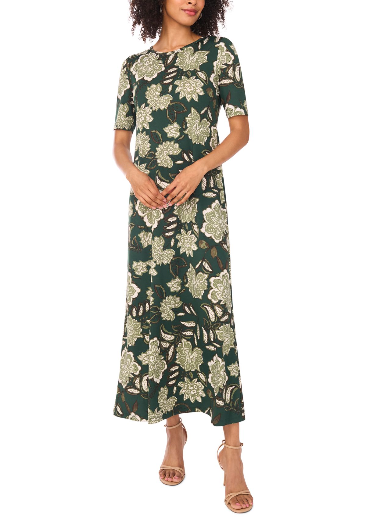 Womens Elbow Sleeve Floral Maxi Dress