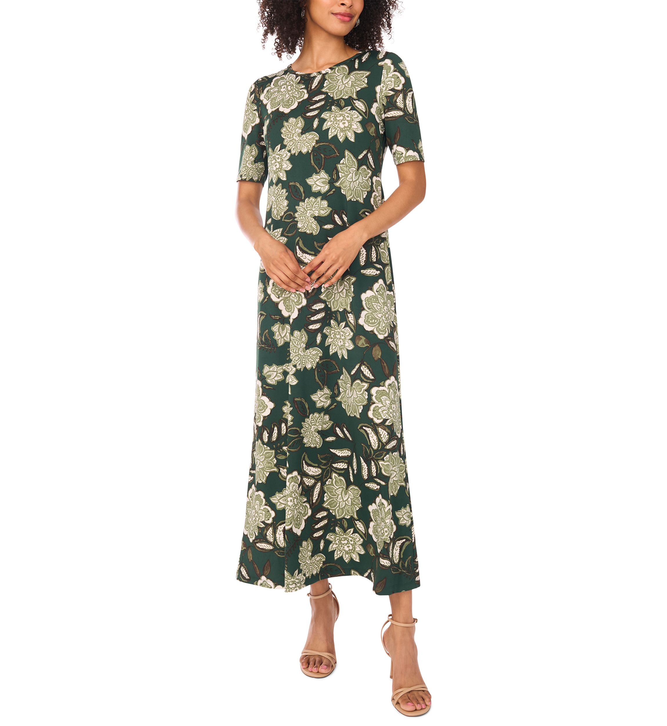 Womens Elbow Sleeve Floral Maxi Dress