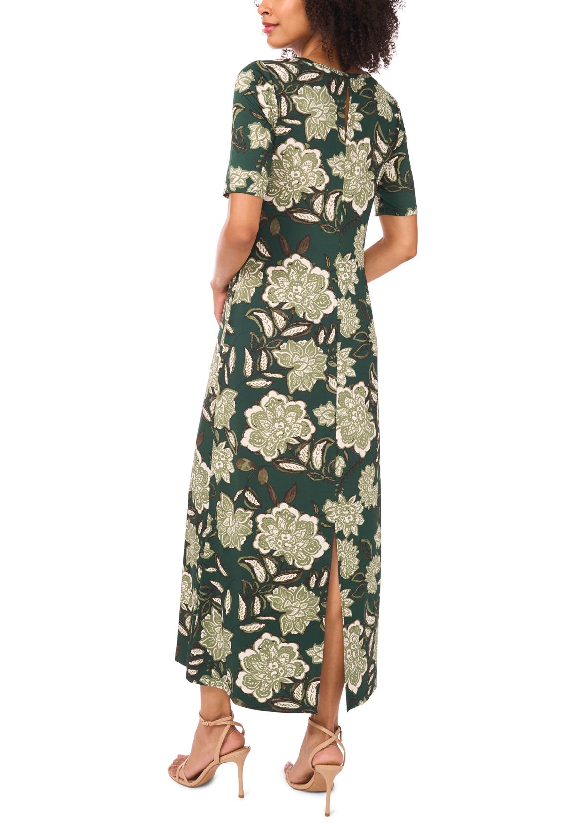 Womens Elbow Sleeve Floral Maxi Dress
