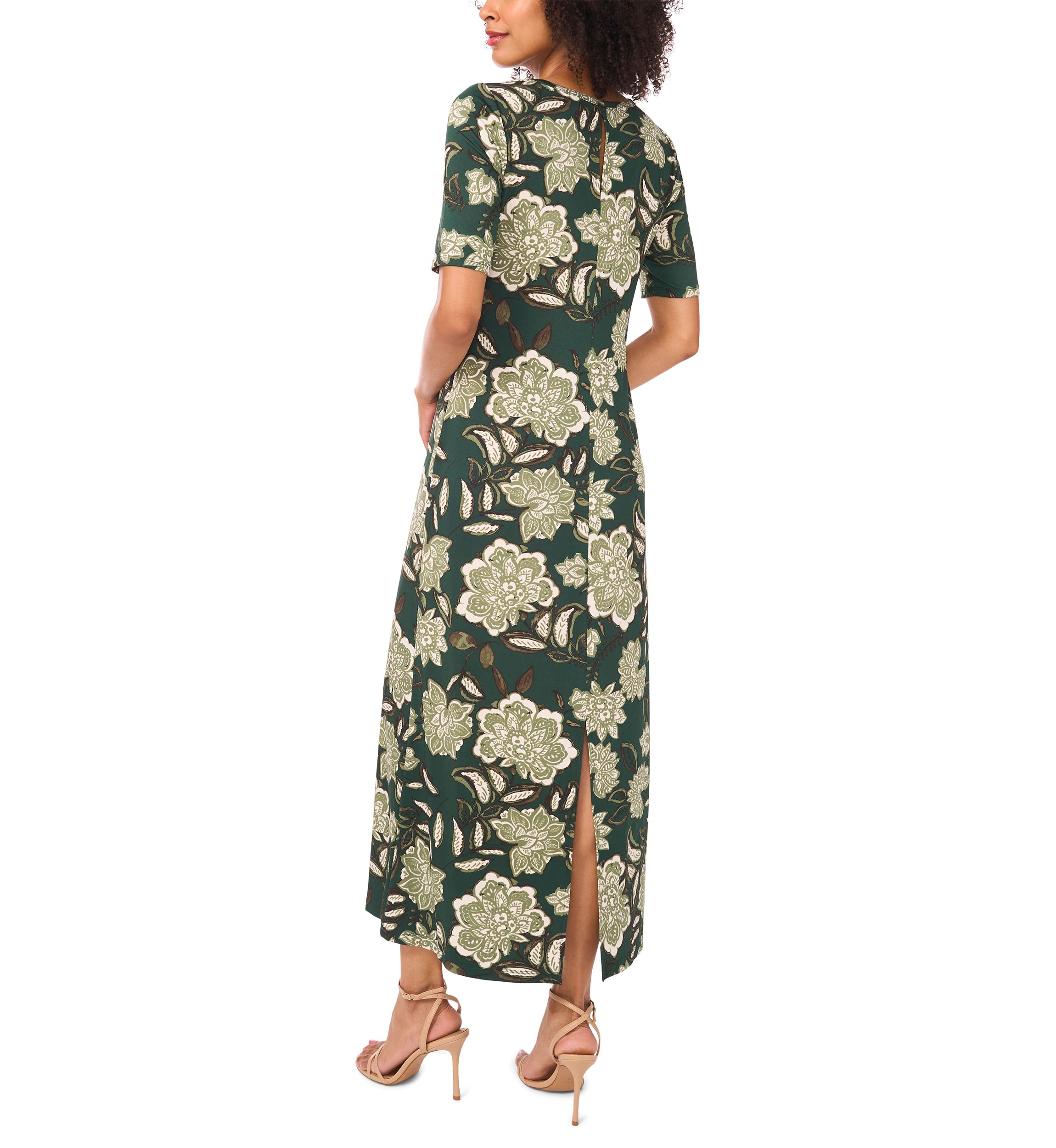 Womens Elbow Sleeve Floral Maxi Dress