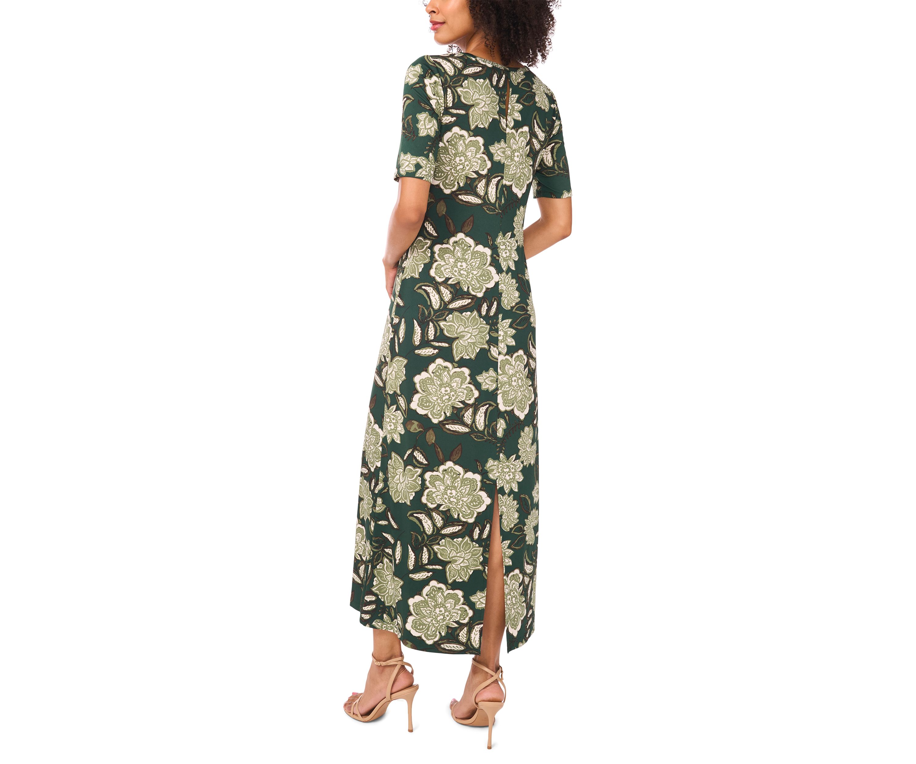 Womens Elbow Sleeve Floral Maxi Dress