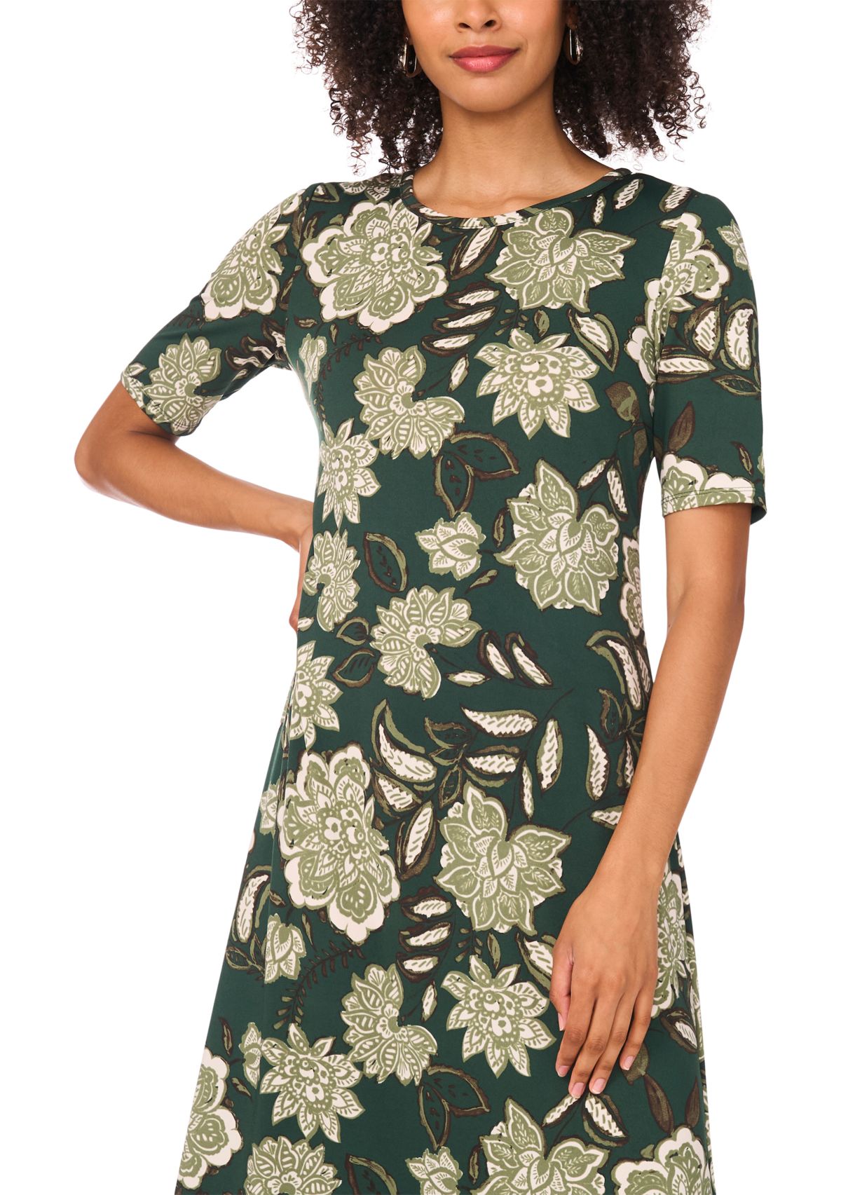 Womens Elbow Sleeve Floral Maxi Dress