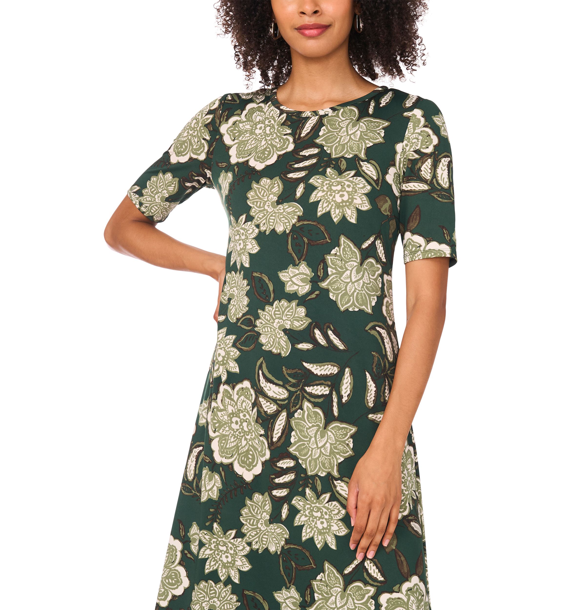 Womens Elbow Sleeve Floral Maxi Dress