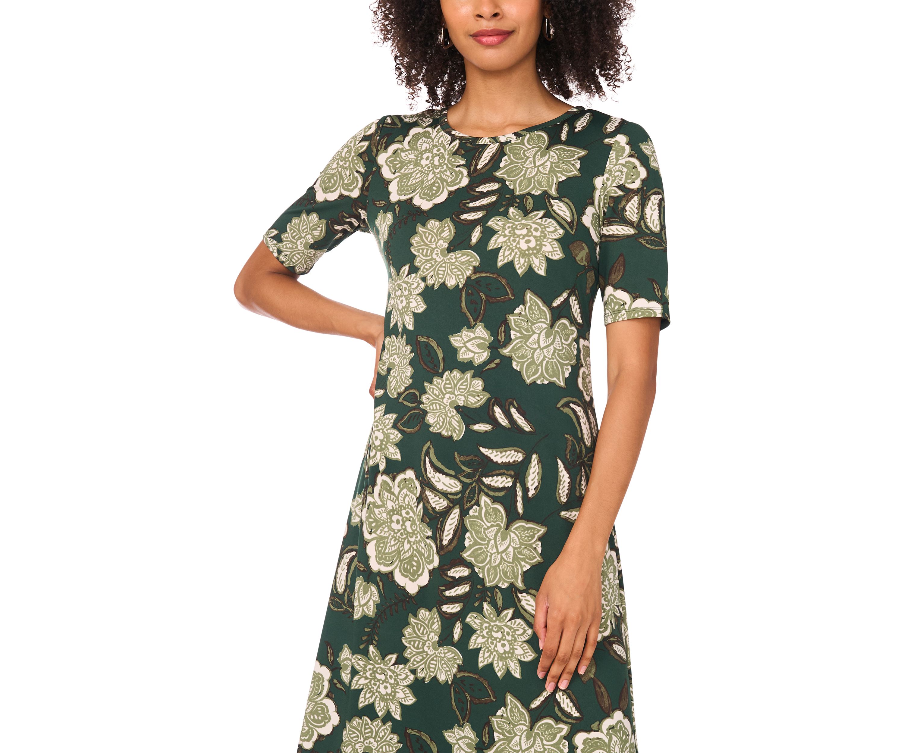 Womens Elbow Sleeve Floral Maxi Dress