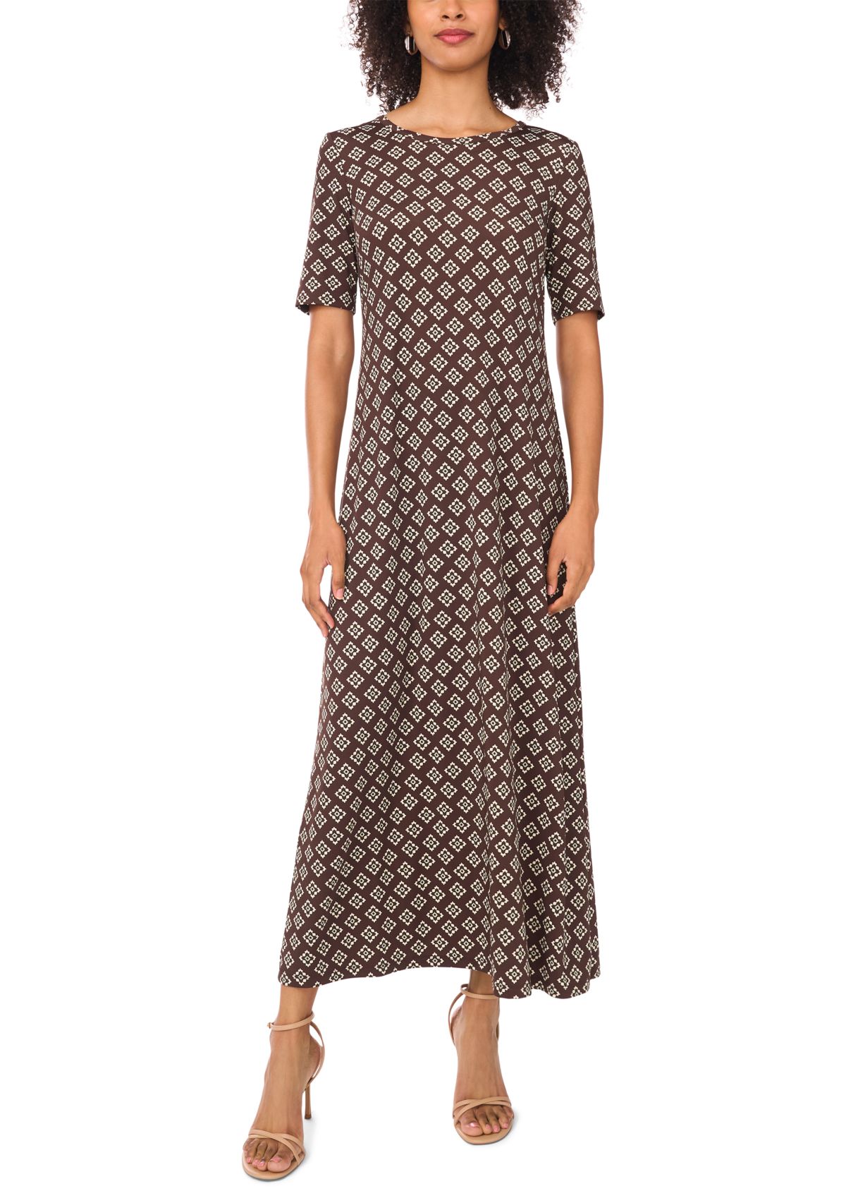 Womens Elbow Sleeve Printed Maxi Dress