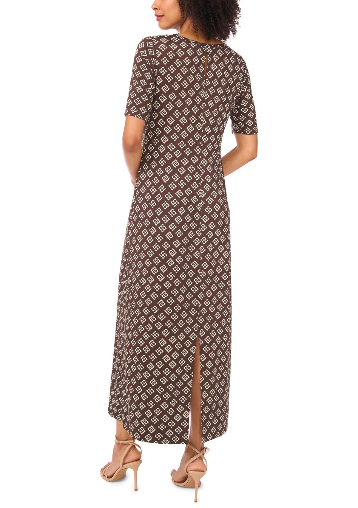 Womens Elbow Sleeve Printed Maxi Dress