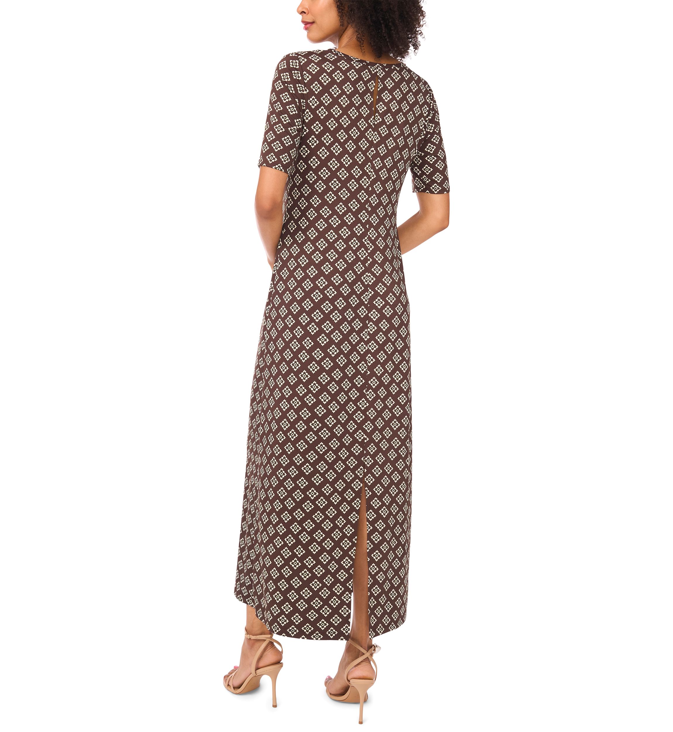 Womens Elbow Sleeve Printed Maxi Dress