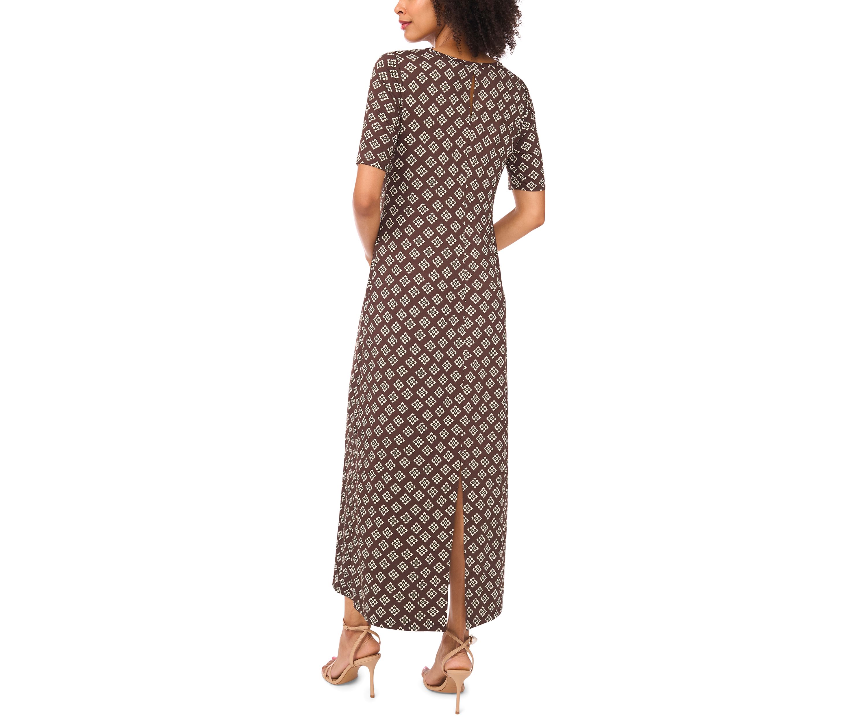 Womens Elbow Sleeve Printed Maxi Dress