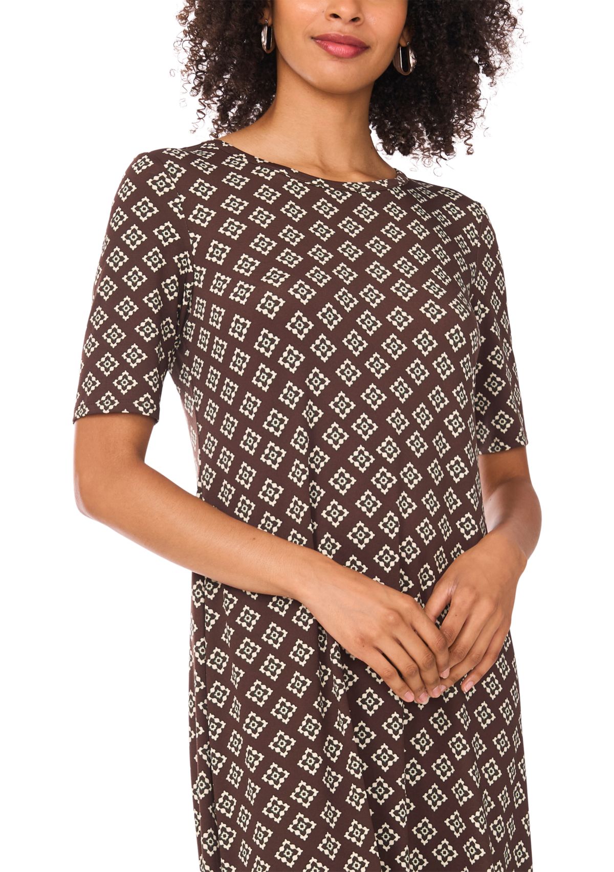 Womens Elbow Sleeve Printed Maxi Dress