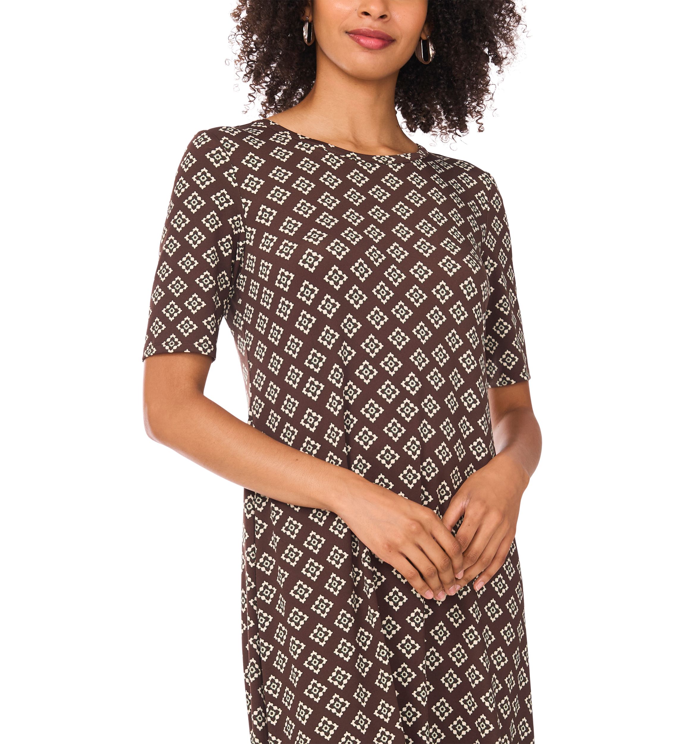 Womens Elbow Sleeve Printed Maxi Dress