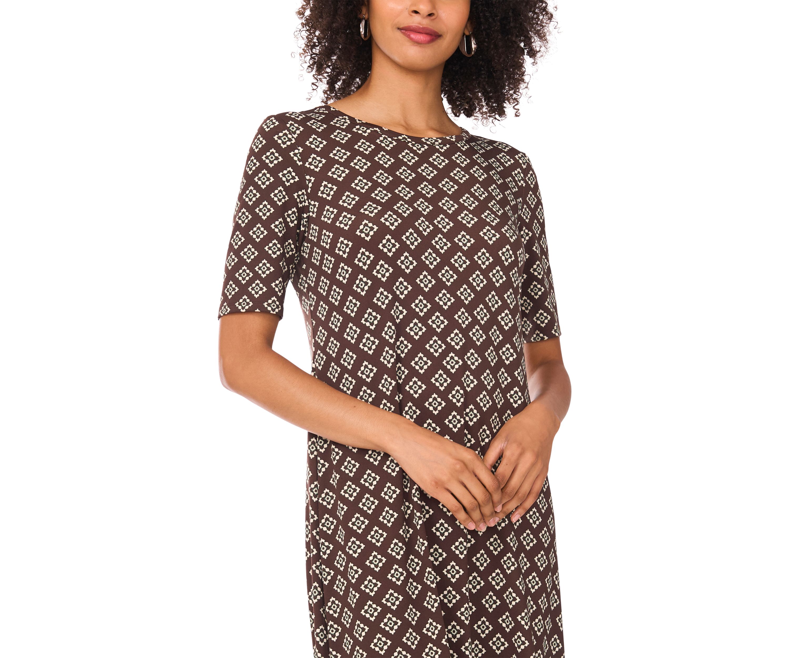 Womens Elbow Sleeve Printed Maxi Dress